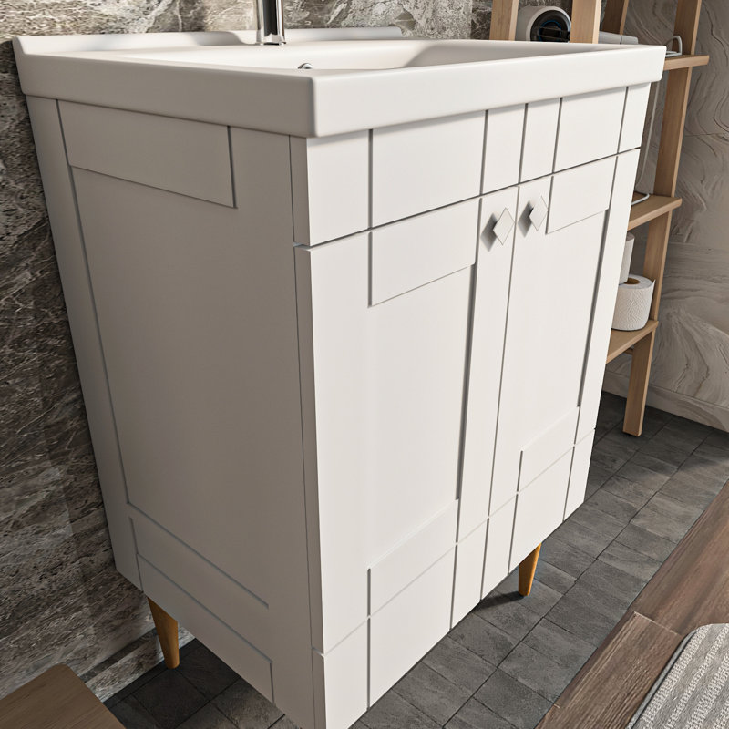 Sara Bathroom Vanity with Ceramic Sink, White, 25"