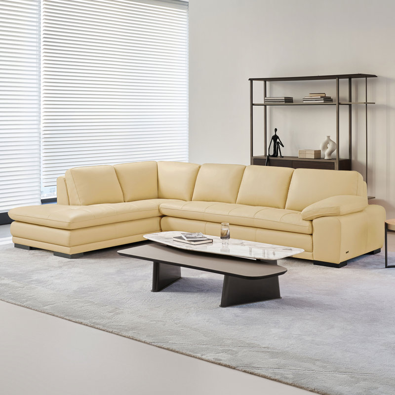 124" Wide Leather Match Sofa & Chaise, Left Hand Facing, Sand Leather Match