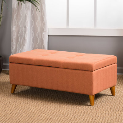 Banc de rangement avec plateau relevable: permet de ranger facilement les jeux de société et les télécommandes, bouleau en tissu, finition brun foncé, 19,32 po x 15,5 po x 38 po, assemblage nécessaire, plateau relevable orange et pour télécommandes: bois de bouleau, brun