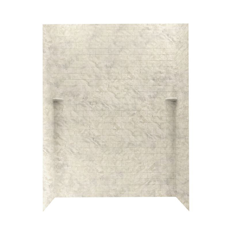 Solid Surface Three Panel Shower Wall, Bone, 72" H x 62" W x 36" D