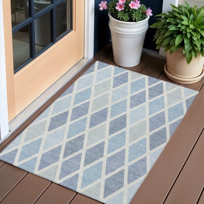 Tapis intérieur / extérieur lavable bleu ciel et ivoire 3 pi x 5 pi