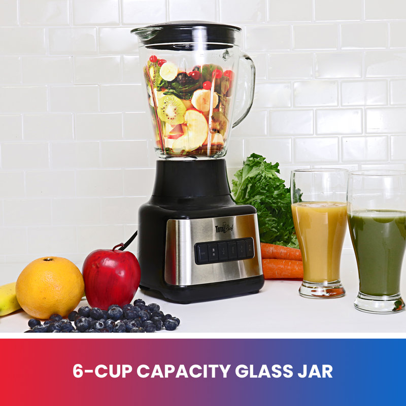 Total Chef 51 Oz Countertop Blender with 6 Speed & 2 Pulse Options For Smoothies, Shakes, Ice and Dips