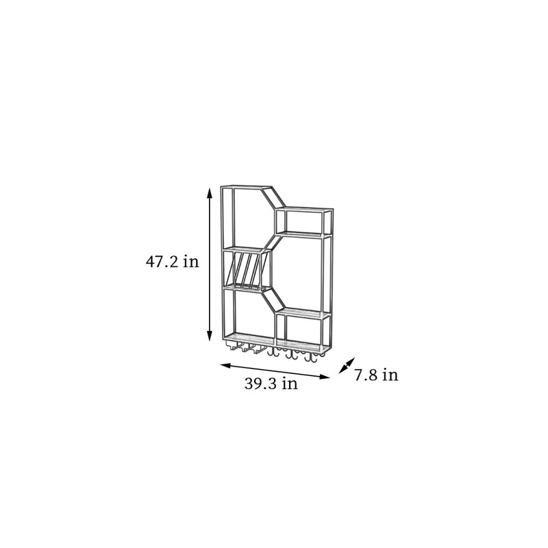 Creative Multifunctional Wall Mounted Wine Rack, 47.2" H x 39.3" W x 7.8" D, Black