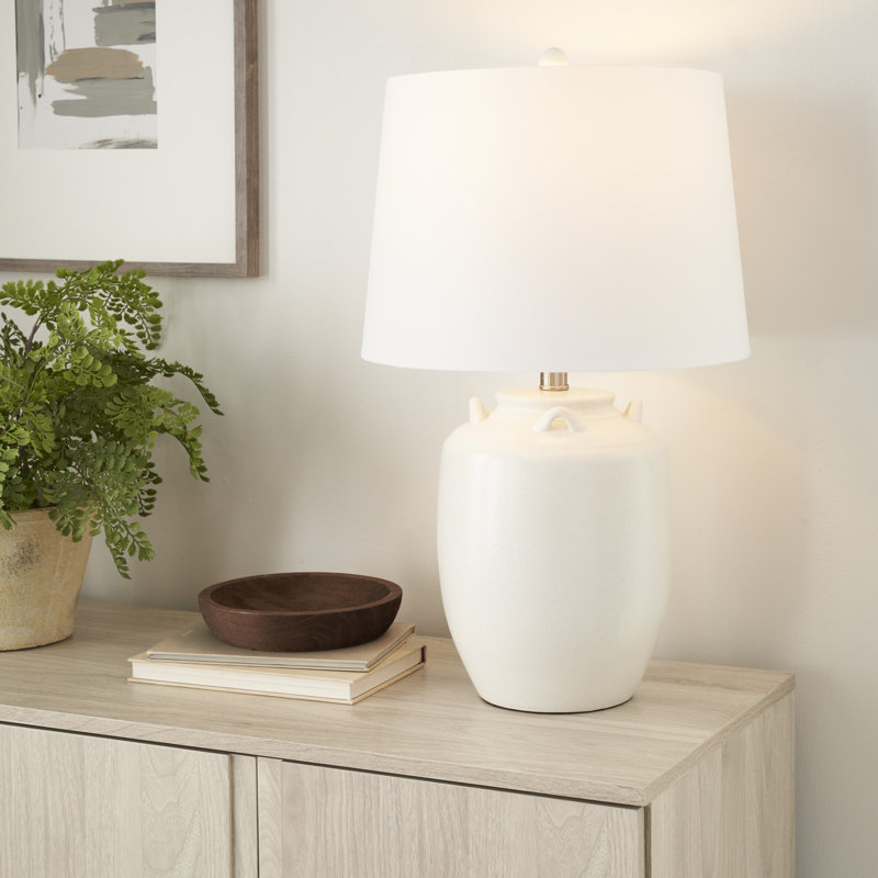 Lampe de table en céramique Mandalay, Blanc, Beige