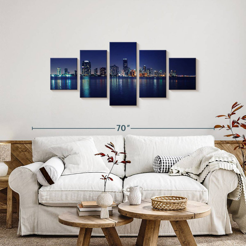 Miami Skyline Night, H 24 po x l 55 po