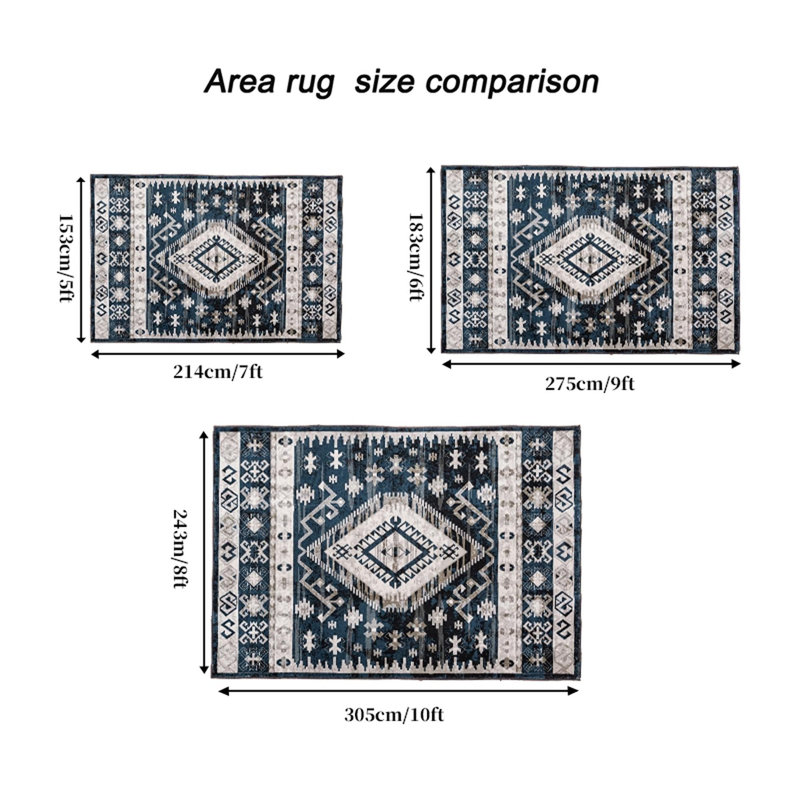 Tapis lavable antidérapant rétro Bohemian, Rectangle 5 pi x 7 pi