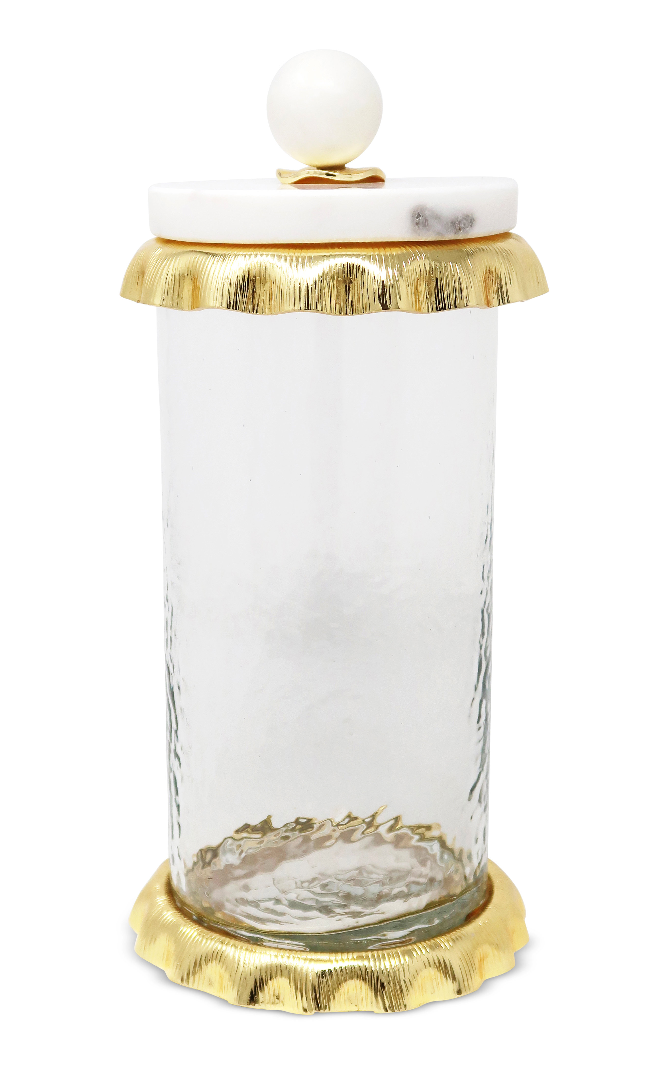 Rosdorf Park Hammered Glass Canister With Lined Ruffle And Marble Lid ...