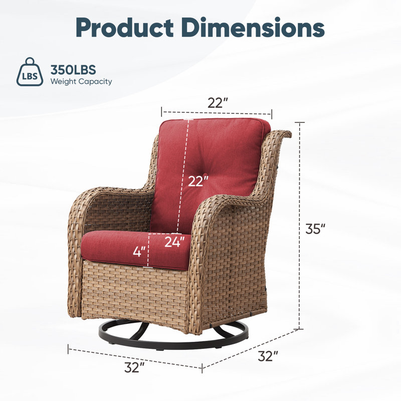 Swivel and sliding wicker patio chairs, Jaune, Rouge