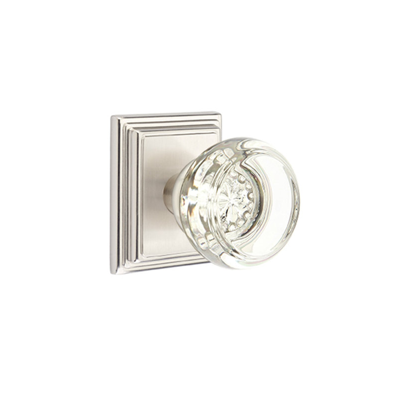 Ensemble de faux boutons Emtek avec rosette Wilshire et bouton en verre Georgetown, Nickel satiné