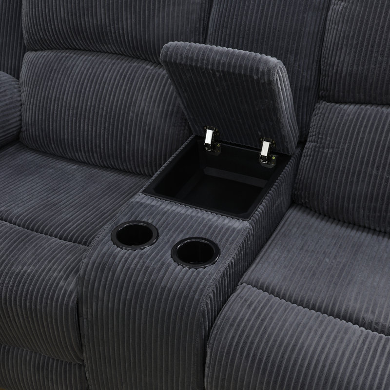 Ensemble de canapé inclinable 3 pièces en velours côtelé gris foncé confortable et élégant