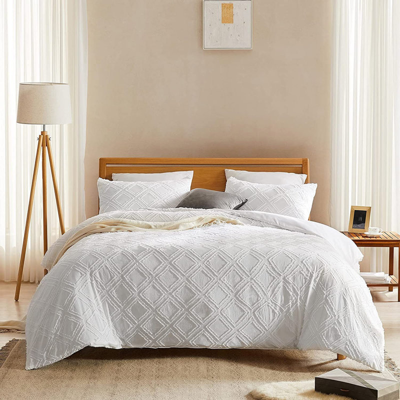 Ensemble de housse de couette touffetée 3 pièces, Housse de couette pour grand lit + 2 taies décora, Vert sauge