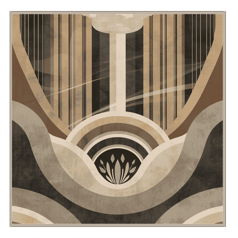 Tapis art déco lavable à la machine Ottavio en gris - reliure beige, Carré 5 pi