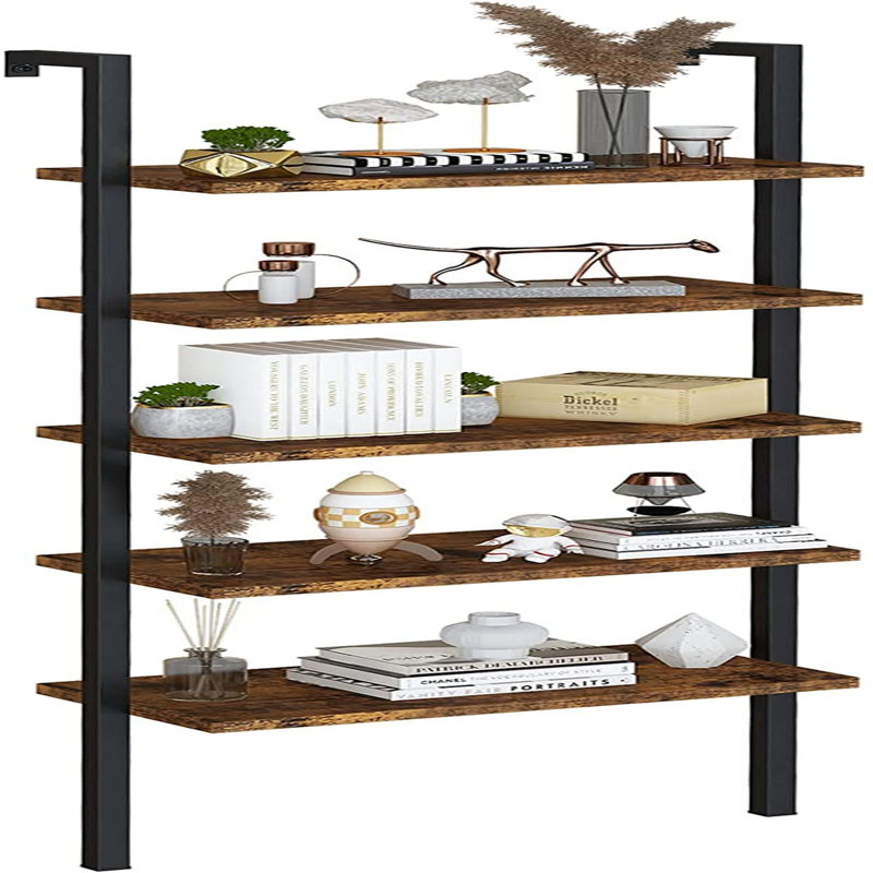 Aaria 180cm H x 28cm W Iron Floating Bookcase, Black, Brown