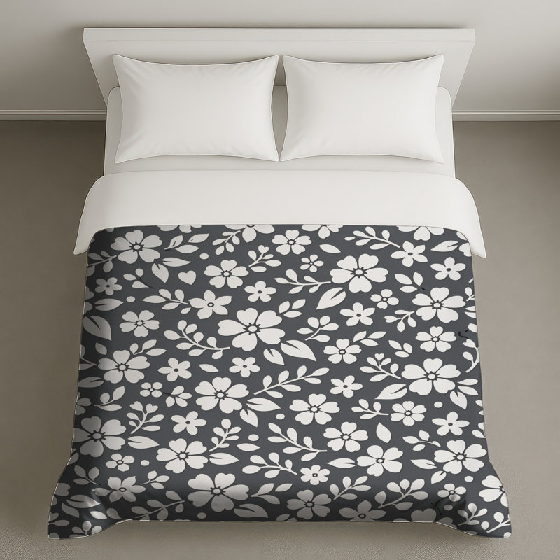 Housses de couette blanches à motif floral, Queen