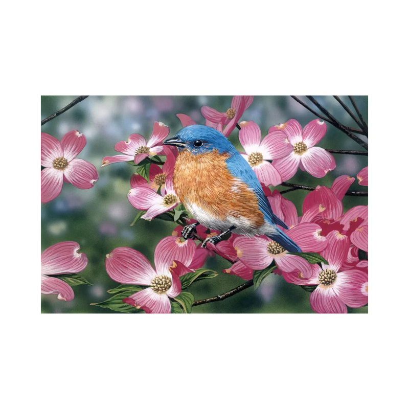 Bluebird/Pink Dogwood by William Vanderdasson - Wrapped Canvas Print