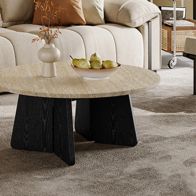 Retro solid wood natural round Cave stone coffee table and marble Coffee table