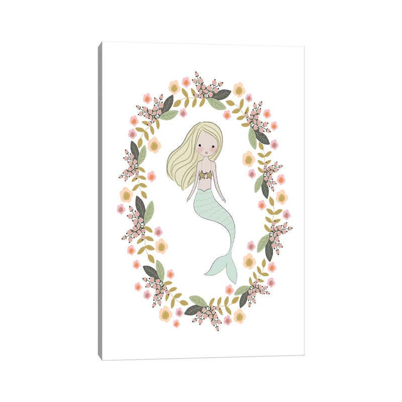 Mermaid And Florals by Leah Straatsma - Wrapped Canvas Print, 30.48 cm H x 45.72 cm W