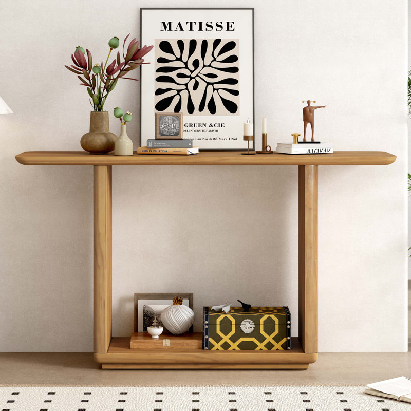 Wood Console Table with Curved Corners ,Shelf, Brown