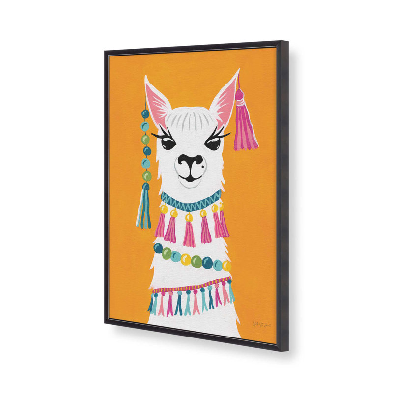 Imprimé de lama animé, Cadre de coin ouvert en zinc patiné, H 15,25 po x l 12,25 po