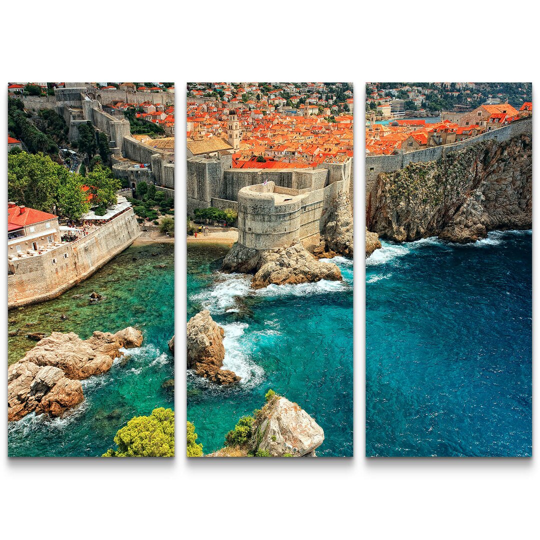 3-tlg. Leinwandbilder-Set Blick auf Dubrovnik mit Mittelmeerküste - Kroatien