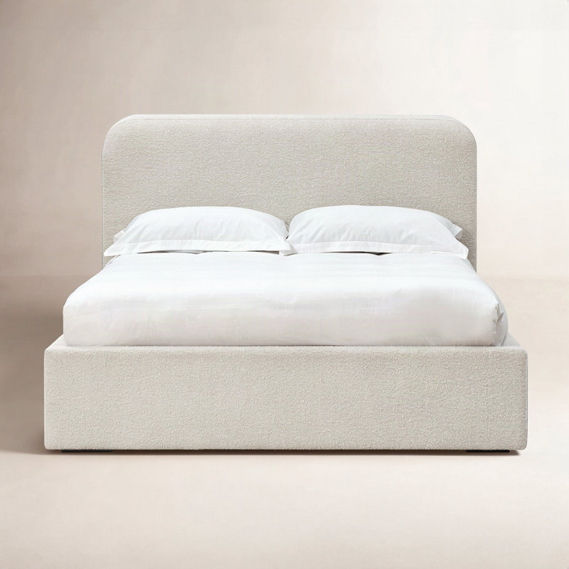 Bailee Upholstered Platform Bed, Queen, White Boucle