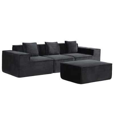 86'' L Shaped Couch With Armrest Organizer,3 Seats Sofas With Movable Ottoman,Comfy Sectional Sofa With Thick Cushion,Linen Sectional Couches For Living Room,Bedroom,Apartment,Brown