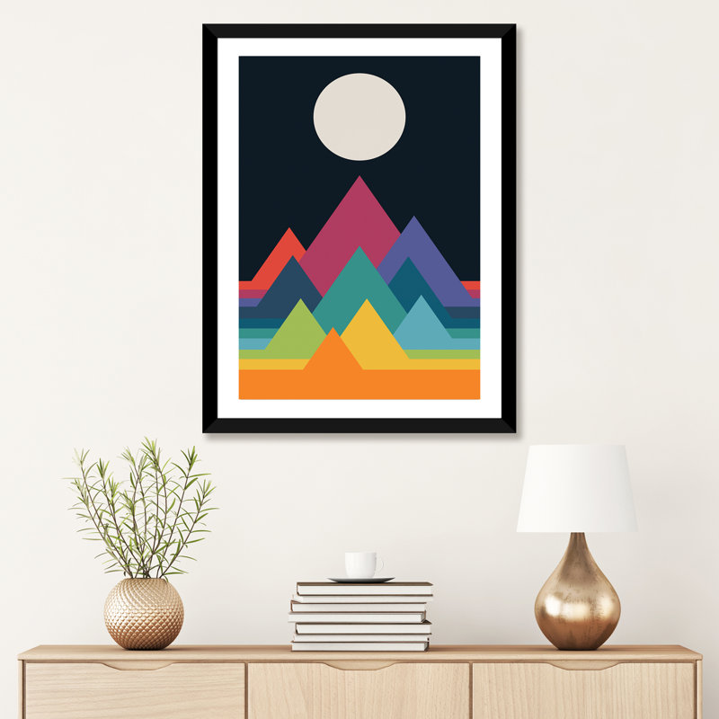 «Whimsical Mountains» par Andy Westface - impression d'art graphique, Papier encadré noir, Blanc, H 32 po x l 24 po x P 1 po