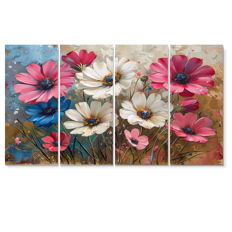 Ensemble de salon art mural bleu et rose avec fleurs bleues et fleuries Beauties I, H 28 po x l 48 po