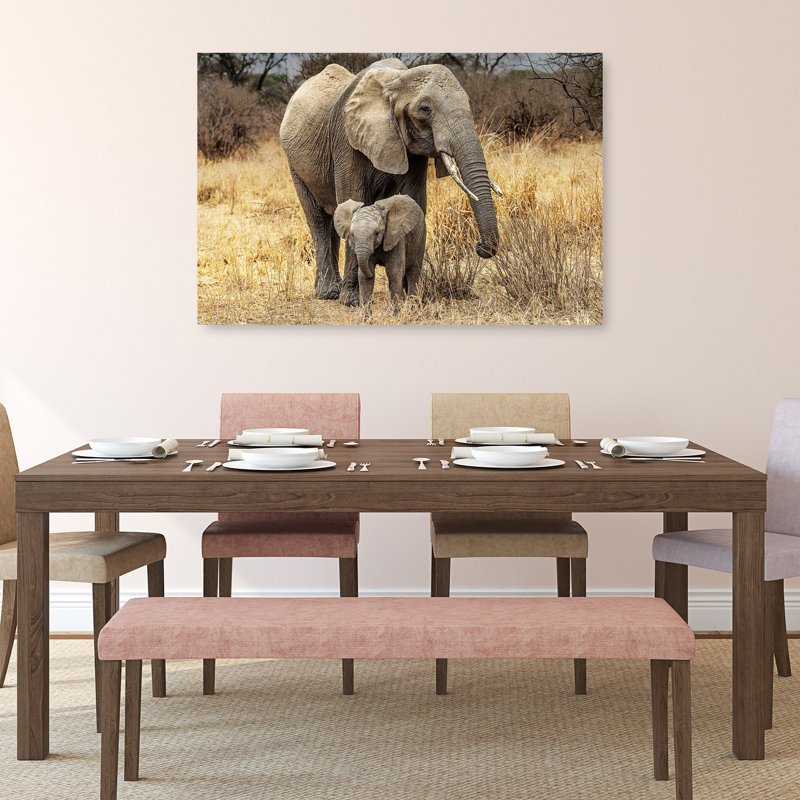 African Elephant Family Contemporary Wall Art Print 1 Piece Wrapped Canvas Wall Art, 81.28cm H x 121.92cm W