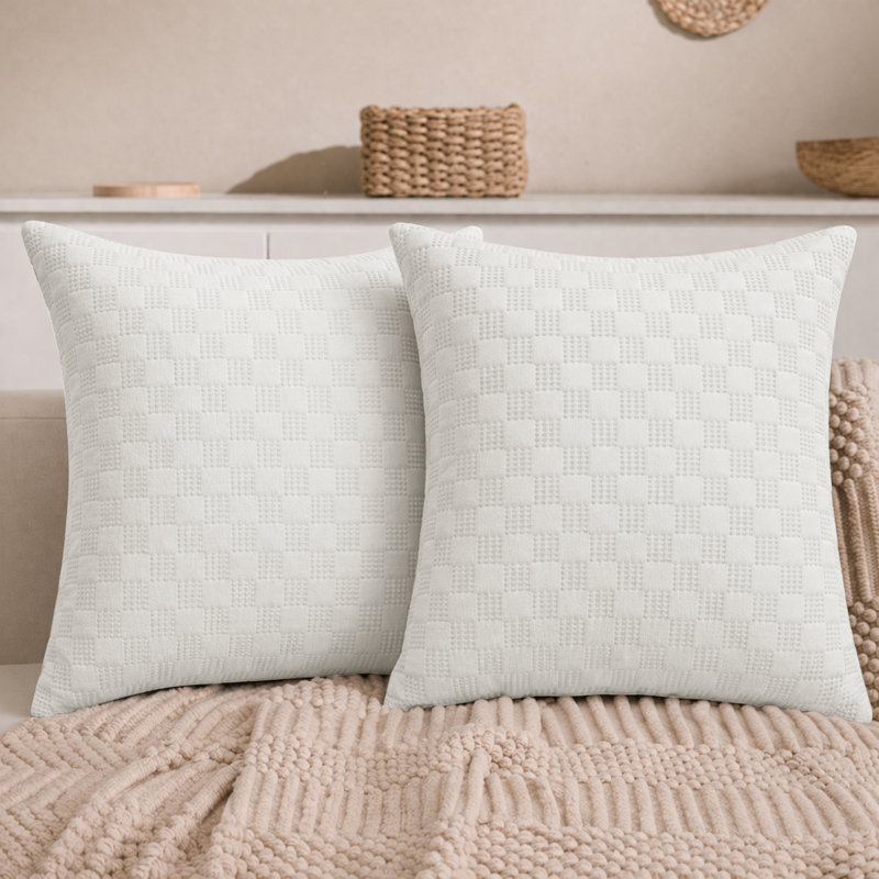 Aspire Homeware Embossed Square Velvet Cushion Covers, WHITE, Pack of 2