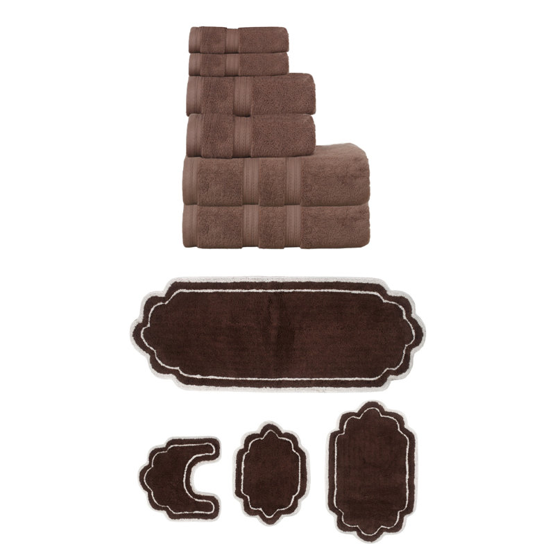 Ensemble de serviettes 6 pièces et de tapis de bain 4 pièces Talbert Collection, Chocolat