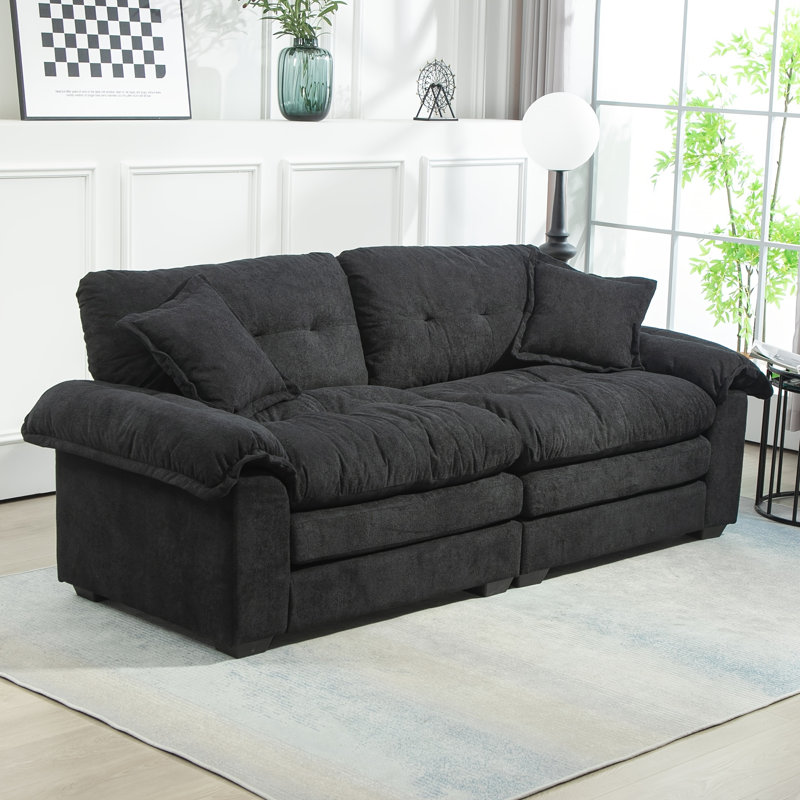 Canapé 80 po à assise profonde et nuage, canapé-lit moderne en chenille 2 places, canapé moelleux avec 2 accoudoirs et 2 coussins décoratifs