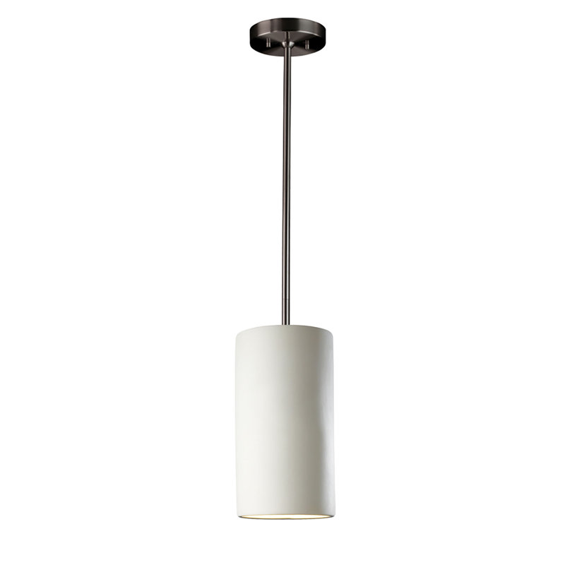 Luminaire suspendu cylindrique à tige rigide DEL, Bisque, Nickel brossé, H 13 po x l 7 po x P 7 po