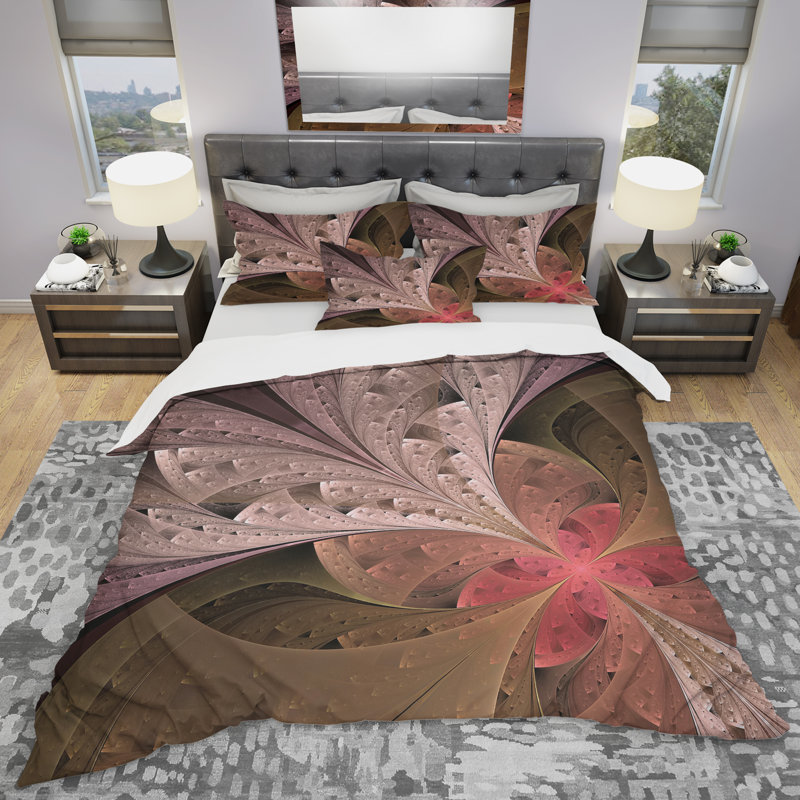 Ensemble de housse de couette à fleur fractale magnifique, Housse de couette très grand + 2 taies