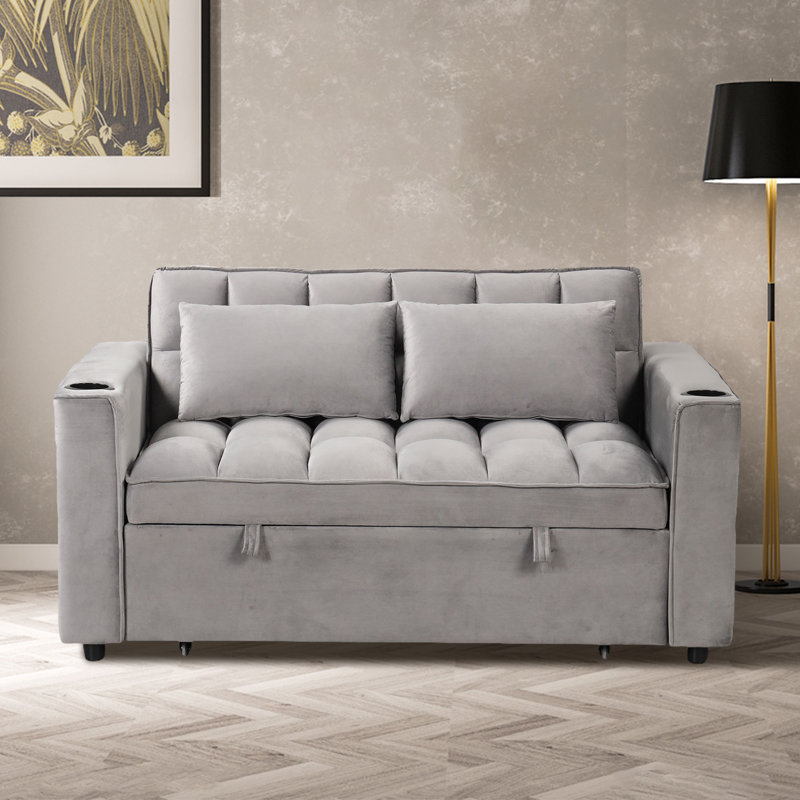 Futon rembourré Bulut 55.3, Velours gris