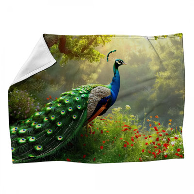 Peacock Fleece Throw Blanket - Birds Throws for Sofas or Beds