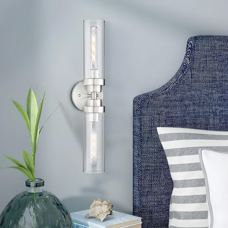 Modern Bathroom Vanity Lights With Glass Shade, 2-Light Wall Sconces For Mirror, Bedroom, And Hallway, UL Listed, Clear