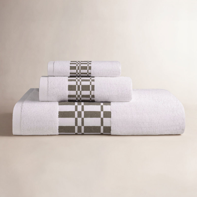Ensemble de serviettes géométriques assorties 3 pièces Davis Larissa, Blanc / gris