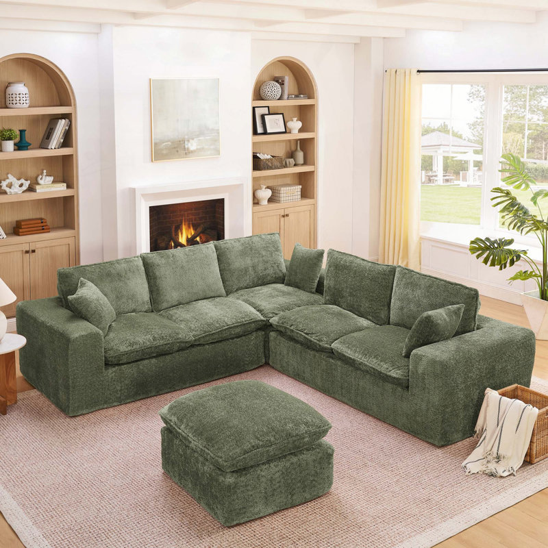 Canapé modulaire en L avec repose-pieds Modular Boucle, Vert
