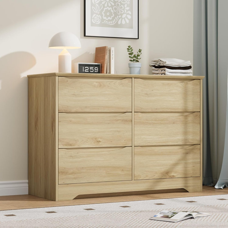 Grande commode moderne en bois avec 6 tiroirs et rangement profond, Jaune