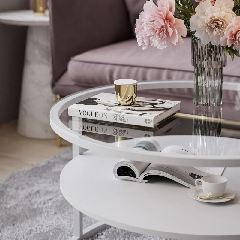 Roddie Coffee Table with Storage, Highgloss sand grey