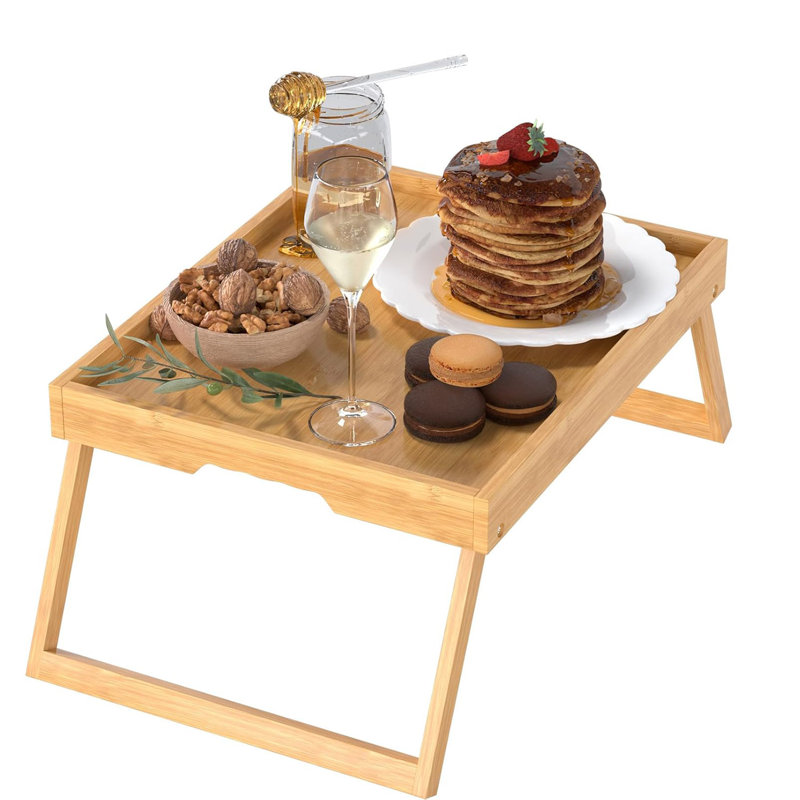 Table-plateau en bambou avec pieds pliables, plateau-repas pour lit et canapé, ordinateur portable multifonctionnel et table à collation