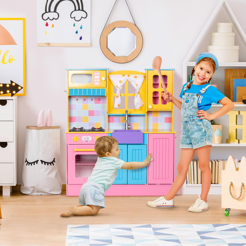 Kids Play Kitchen, Wooden Pretend  Kitchen Playset