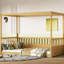 Structure de lit à baldaquin simple pour lit - La construction en bois avec des garde-corps naturels crée une atmosphère relaxante