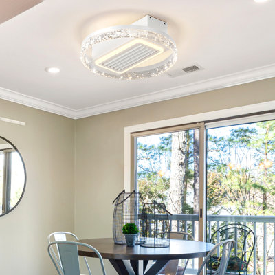 20" Led Bladeless Ceiling Fan Light With Remote Control – Modern Flush Mount Ceiling Lamp With Air Circulation & Adjustable Brightness For Living Room, Dining Room, Or Bedroom, Silent/6-Speed/Dc Motor