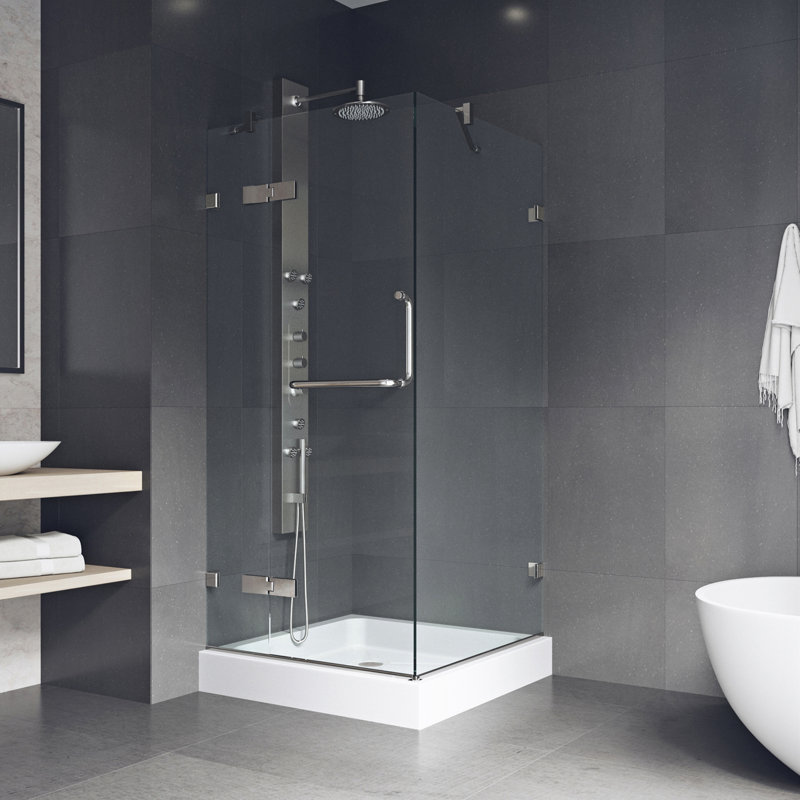 Monteray 36" W x 36" D x 79" H Hinged Frameless Shower Enclosure with 3/8  Clear Glass&Base, Brushed Nickel
