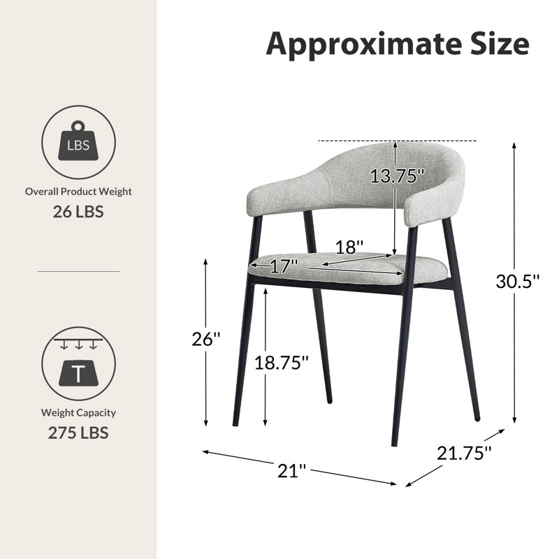 Remedios Modern Dinning Chair With Metal Legs, Gray, 6