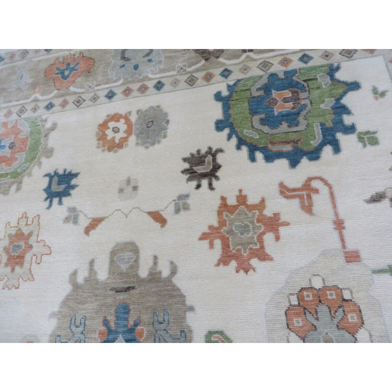 10 x 13'10 Hand Knotted Ivory Colorful Oushak Oriental Rug A672A1DD6BCD45D18809995CA7B0F6A1