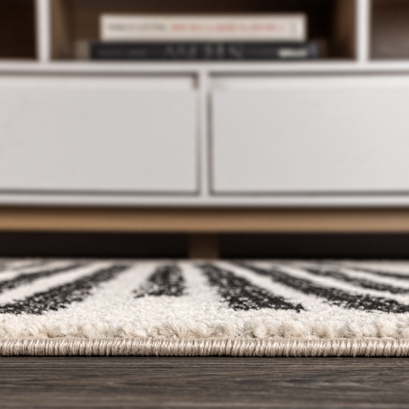 Augie Modern Berber Stripe Cream/Black Rug, Rectangle 7'9" x 10'