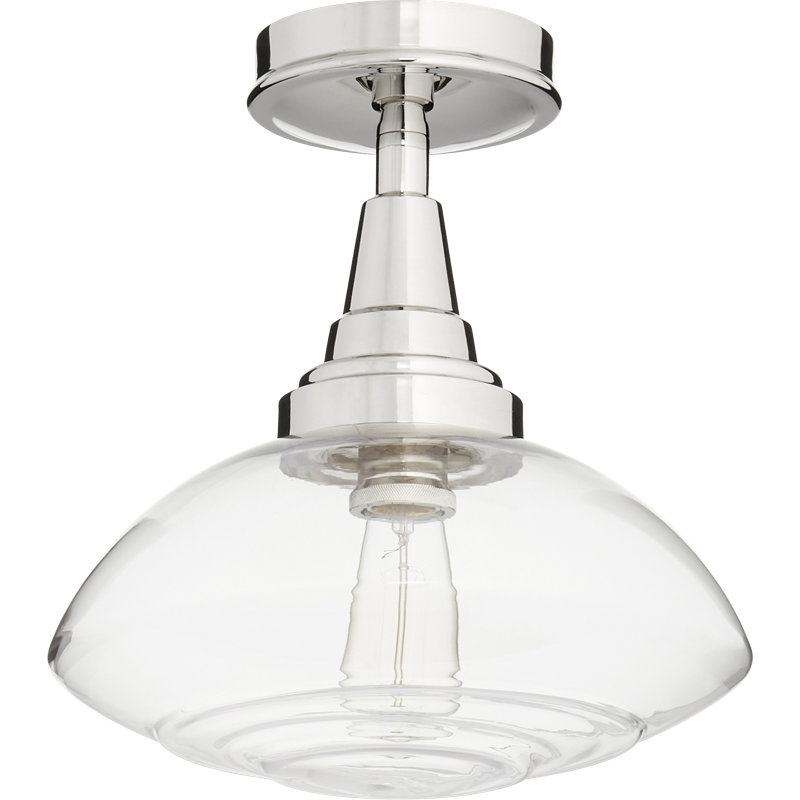 Plafonnier semi-encastré 13 po 1 lumières simple scolaire Dove Springs, Nickel poli